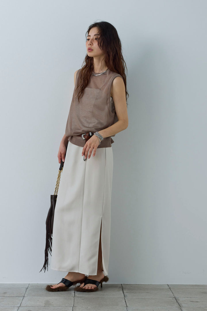 [予約/SET]シアーノースリーブニット+ヘザーツイルキャミワンピース(2set)