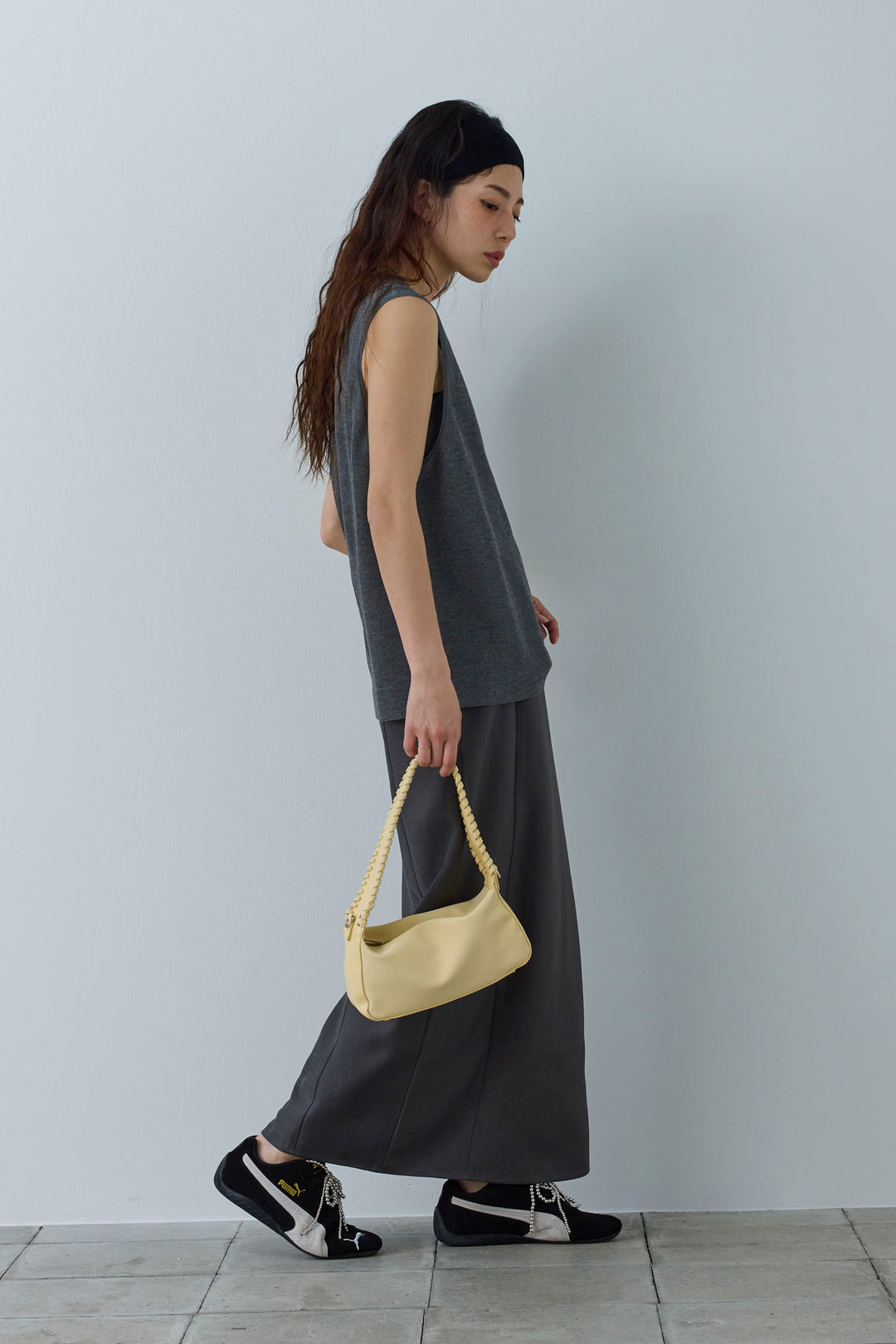 [予約/SET]シアーノースリーブニット+ヘザーツイルキャミワンピース(2set)