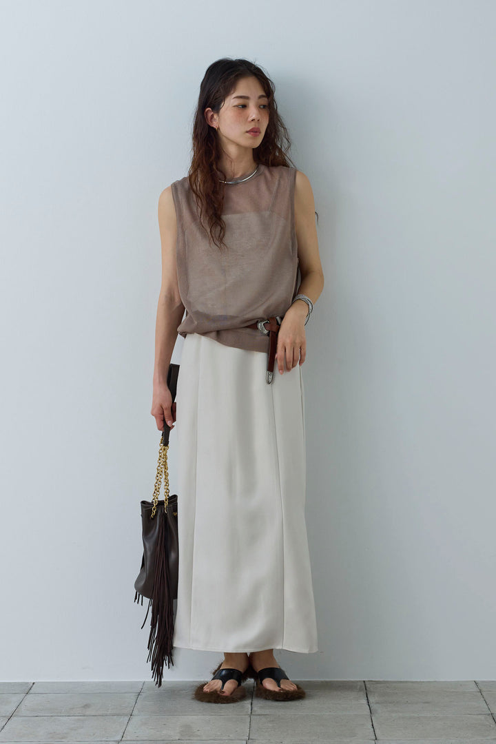 [予約/SET]シアーノースリーブニット+ヘザーツイルキャミワンピース(2set)