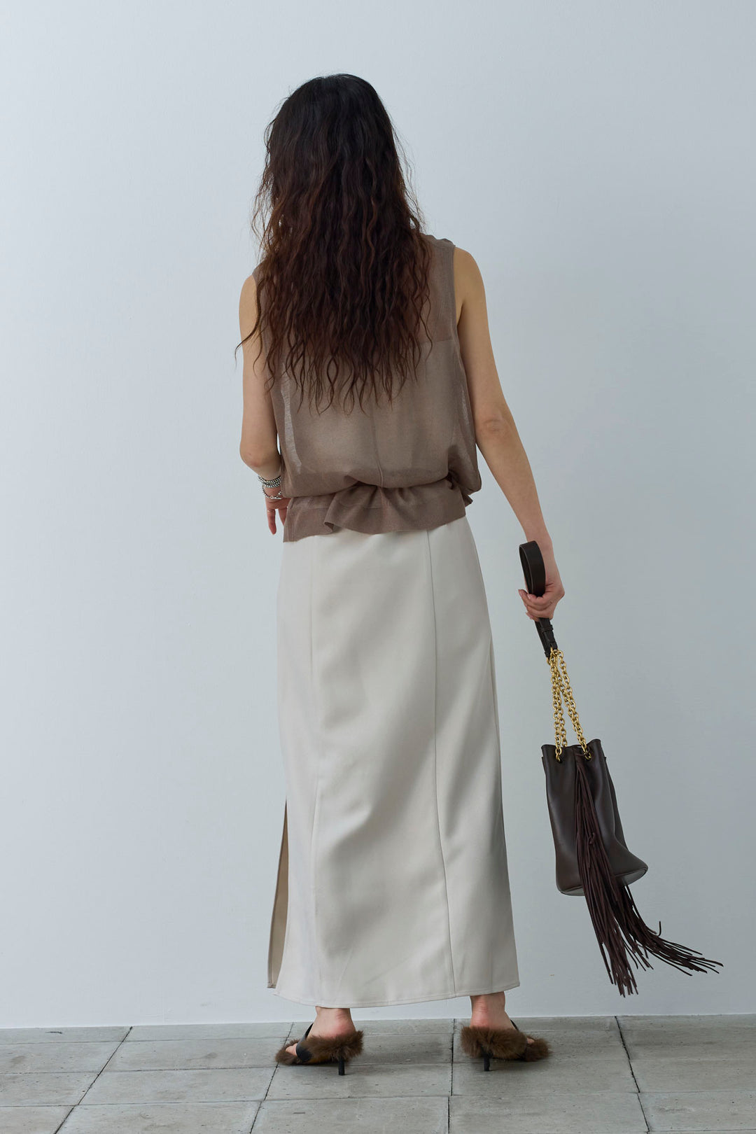 [予約/SET]シアーノースリーブニット+ヘザーツイルキャミワンピース(2set)