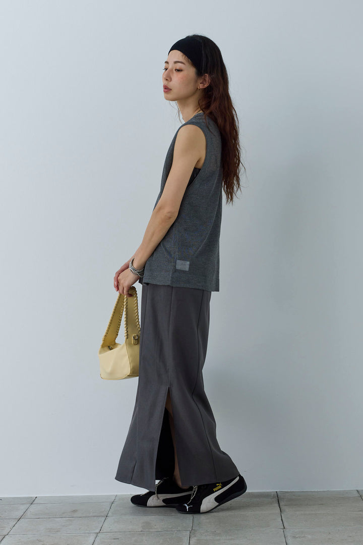 [予約/SET]シアーノースリーブニット+ヘザーツイルキャミワンピース(2set)