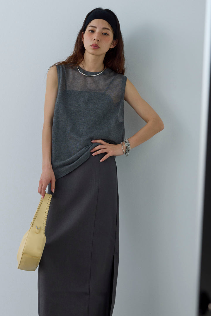 [予約/SET]シアーノースリーブニット+ヘザーツイルキャミワンピース(2set)