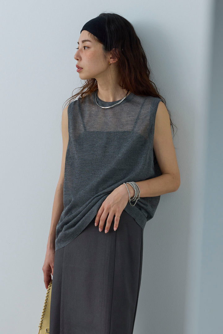 [予約/SET]シアーノースリーブニット+ヘザーツイルキャミワンピース(2set)