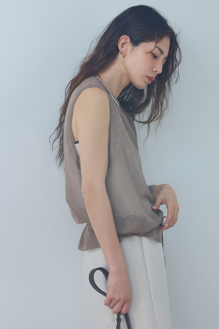 [予約/SET]シアーノースリーブニット+ヘザーツイルキャミワンピース(2set)