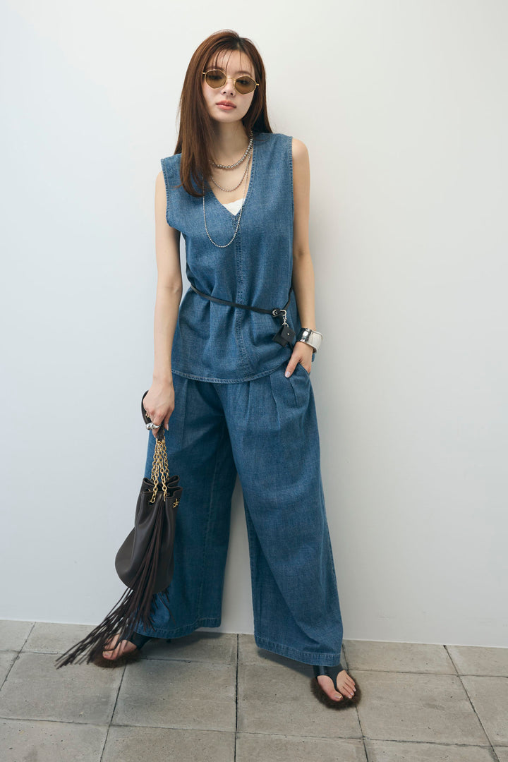 [予約]Vネックデニムセットアップ