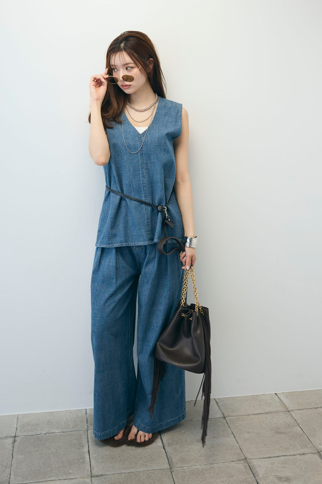 [予約]Vネックデニムセットアップ