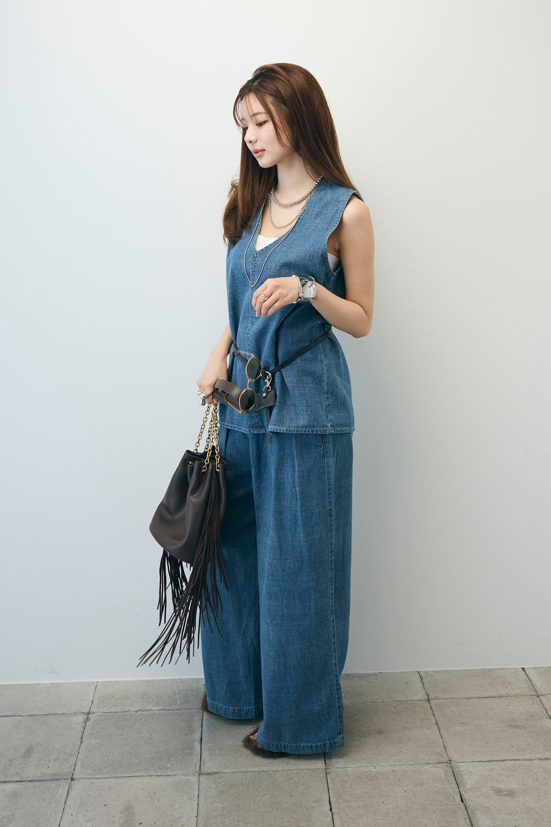 [予約]Vネックデニムセットアップ