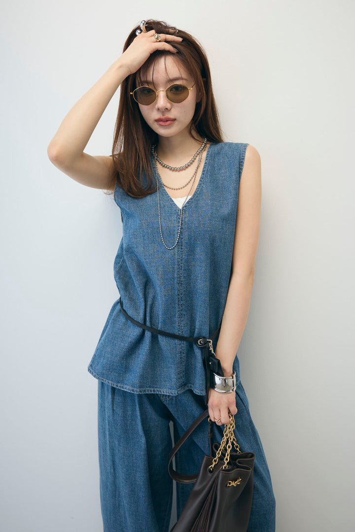 [予約]Vネックデニムセットアップ