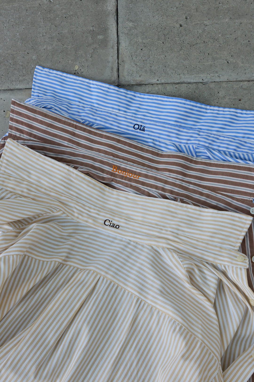 [予約/SET]刺繍入りストライプオーバーサイズシャツ+ツイルタックハーフパンツ(2set)