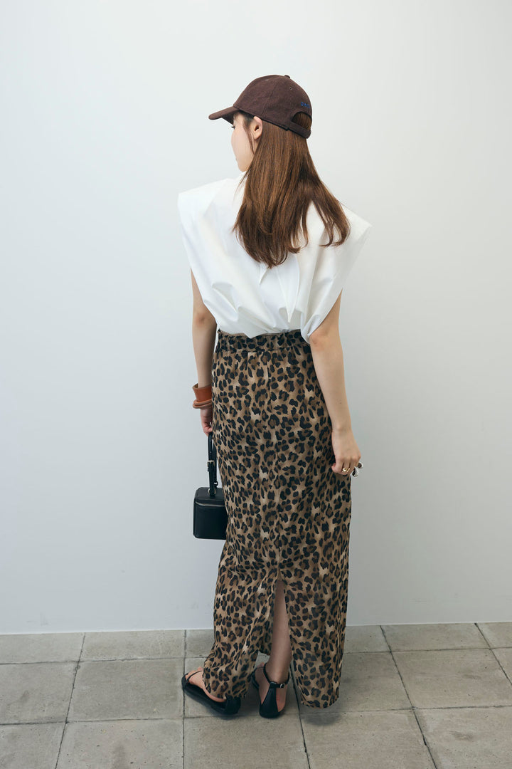 [予約/SET]スカーフ付きボックスシャツ+レオパードシアースカート(2set)