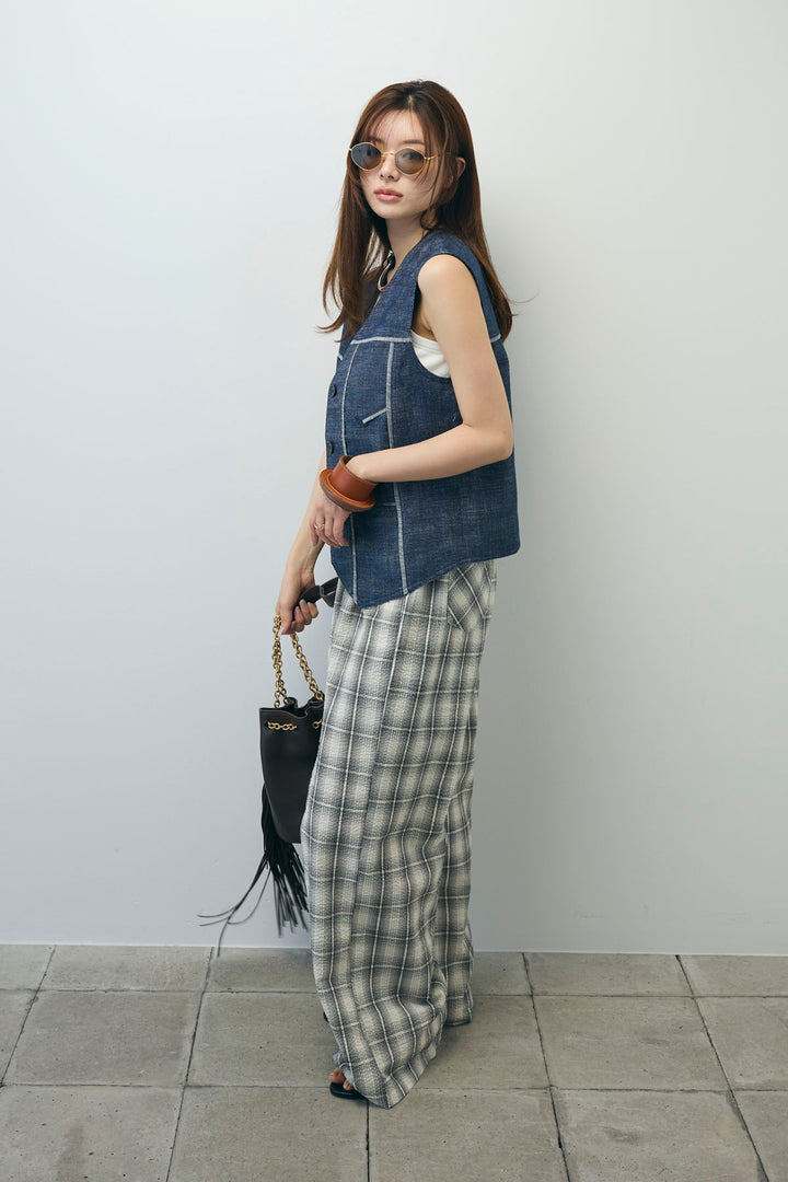 [予約/SET]デニムジレ+カップ付きホルターネックタンク(2set)