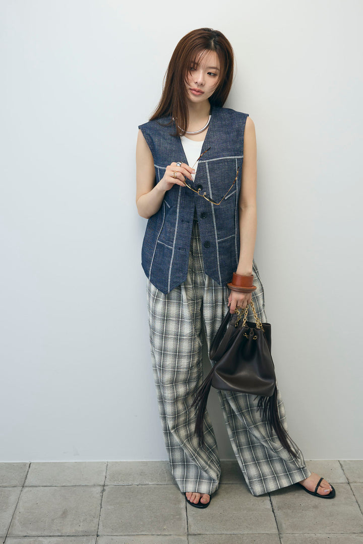 [予約/SET]デニムジレ+カップ付きホルターネックタンク(2set)