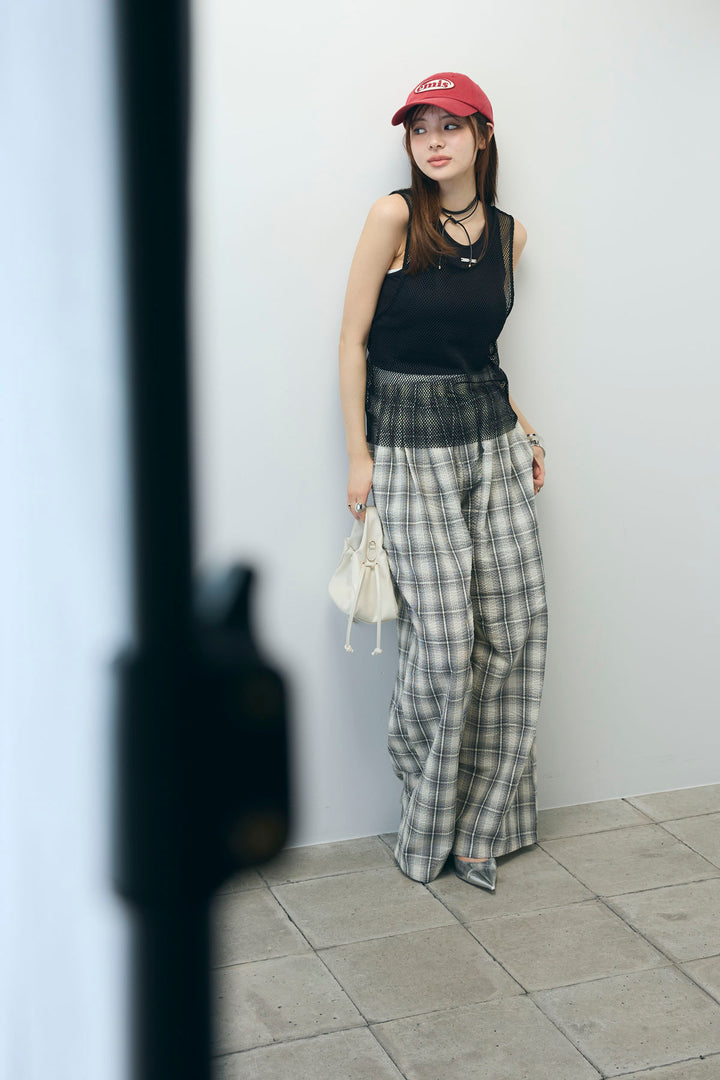 [予約/SET]メッシュタンクトップセット+チェックワイドパンツ(2set)
