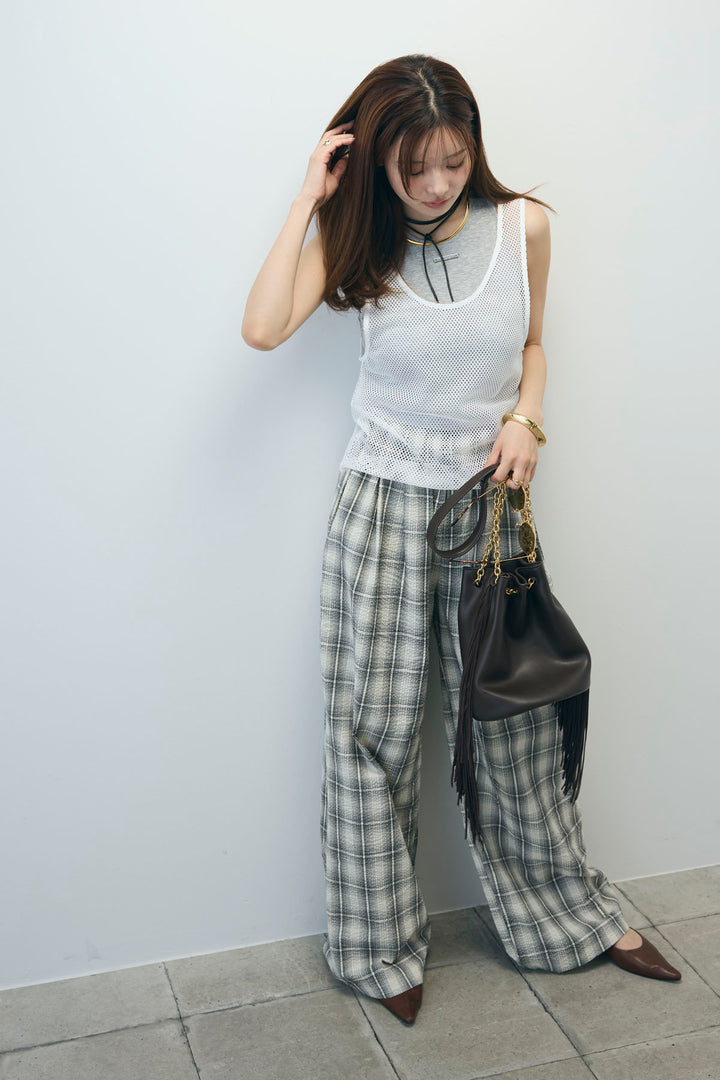 [予約/SET]メッシュタンクトップセット+チェックワイドパンツ(2set)