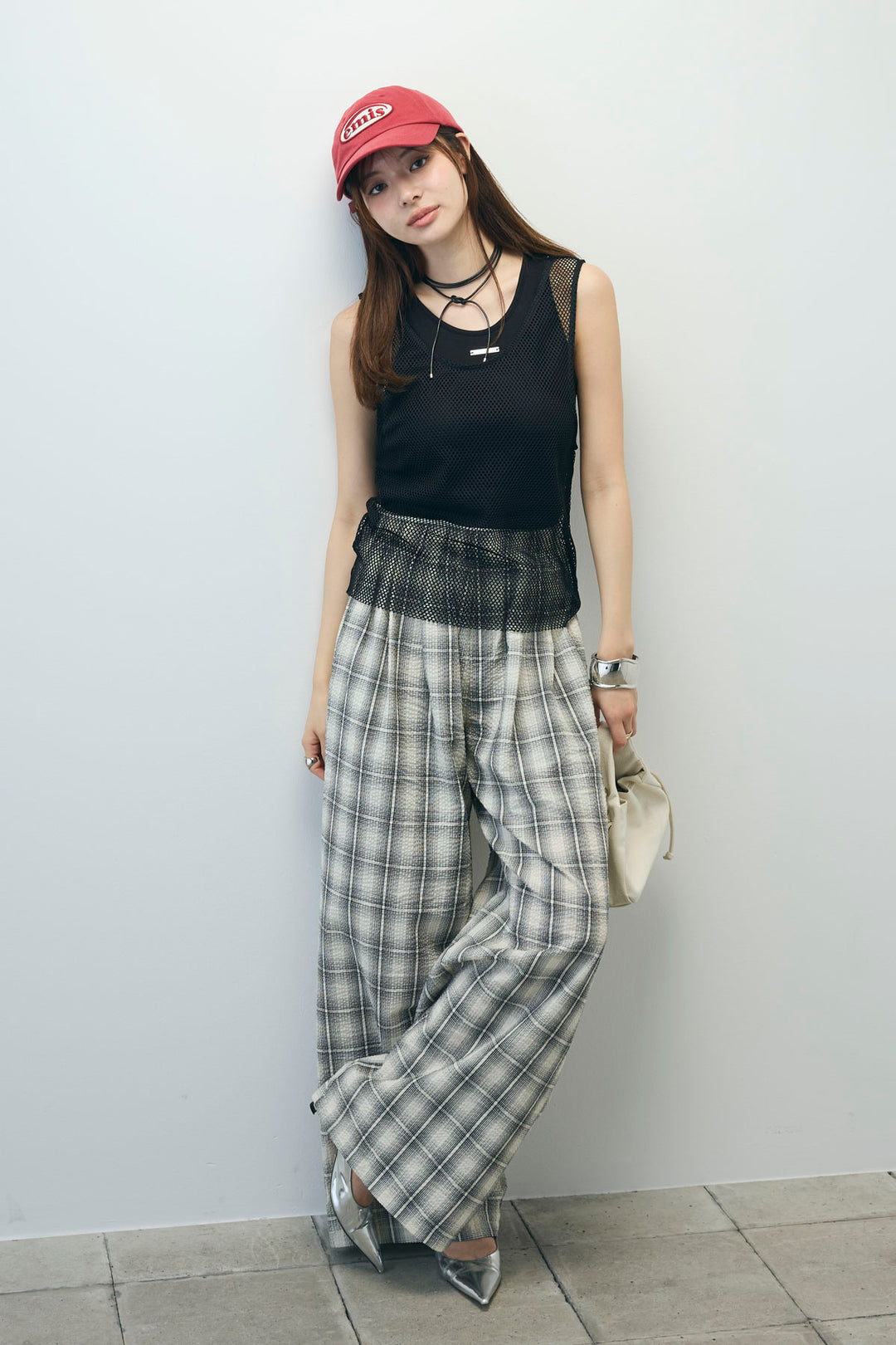 [予約/SET]メッシュタンクトップセット+チェックワイドパンツ(2set)