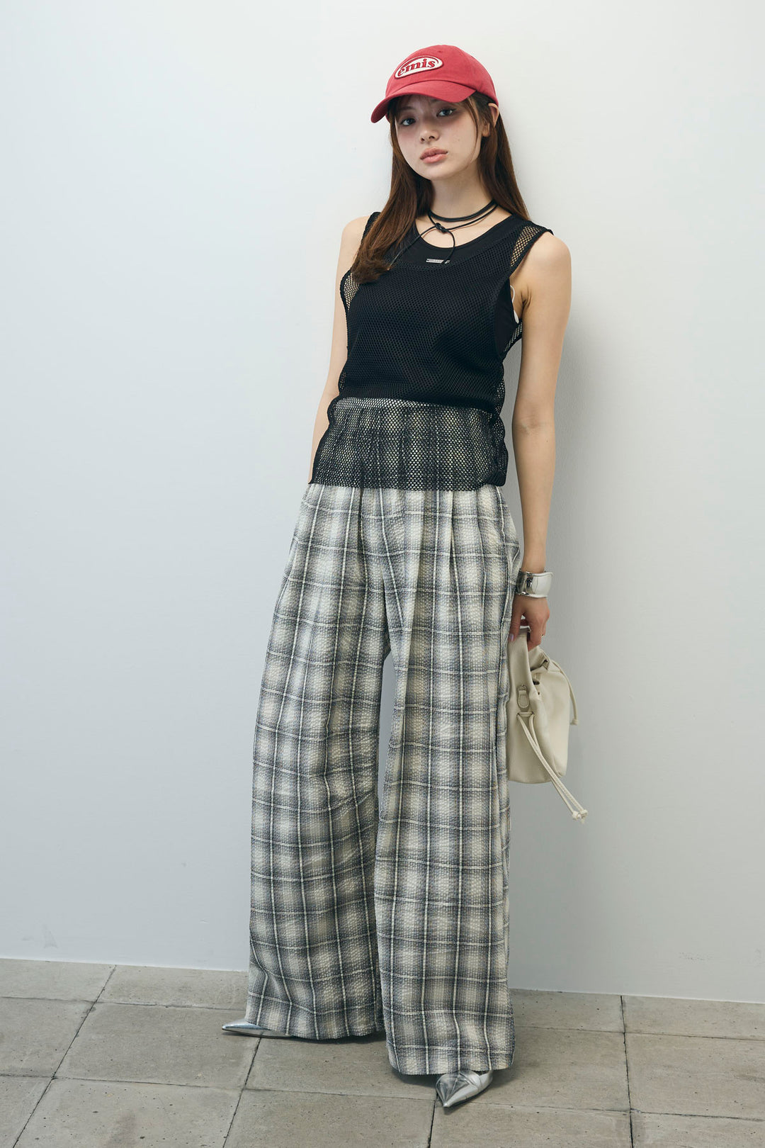 [予約/SET]メッシュタンクトップセット+チェックワイドパンツ(2set)