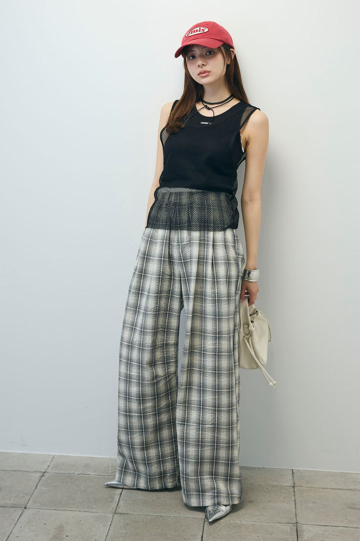 [予約/SET]メッシュタンクトップセット+チェックワイドパンツ(2set)