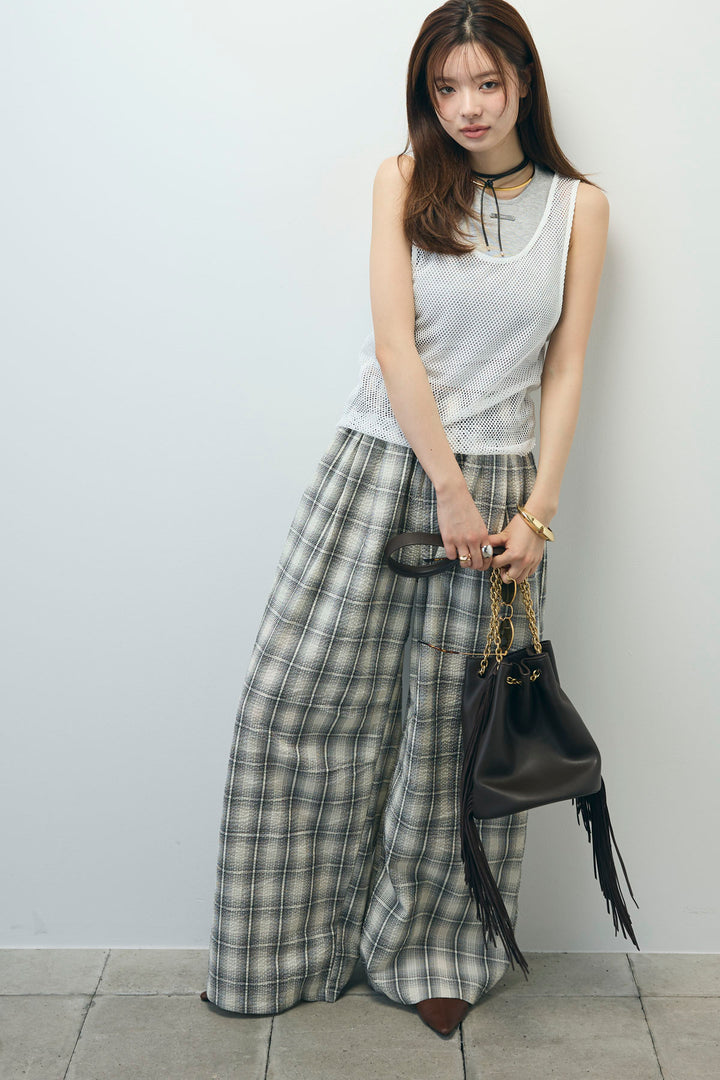 [予約/SET]メッシュタンクトップセット+チェックワイドパンツ(2set)