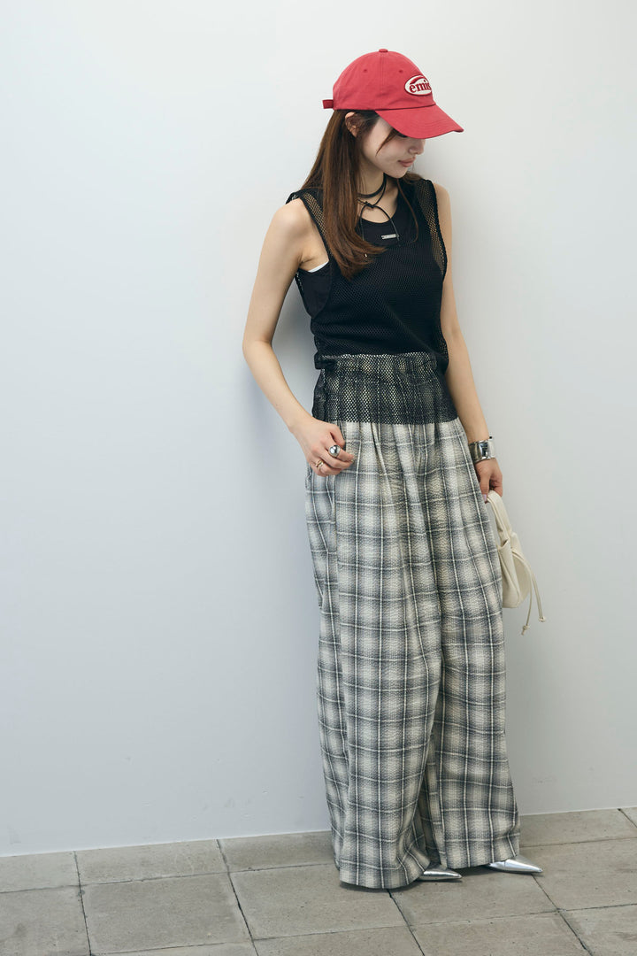 [予約/SET]メッシュタンクトップセット+チェックワイドパンツ(2set)