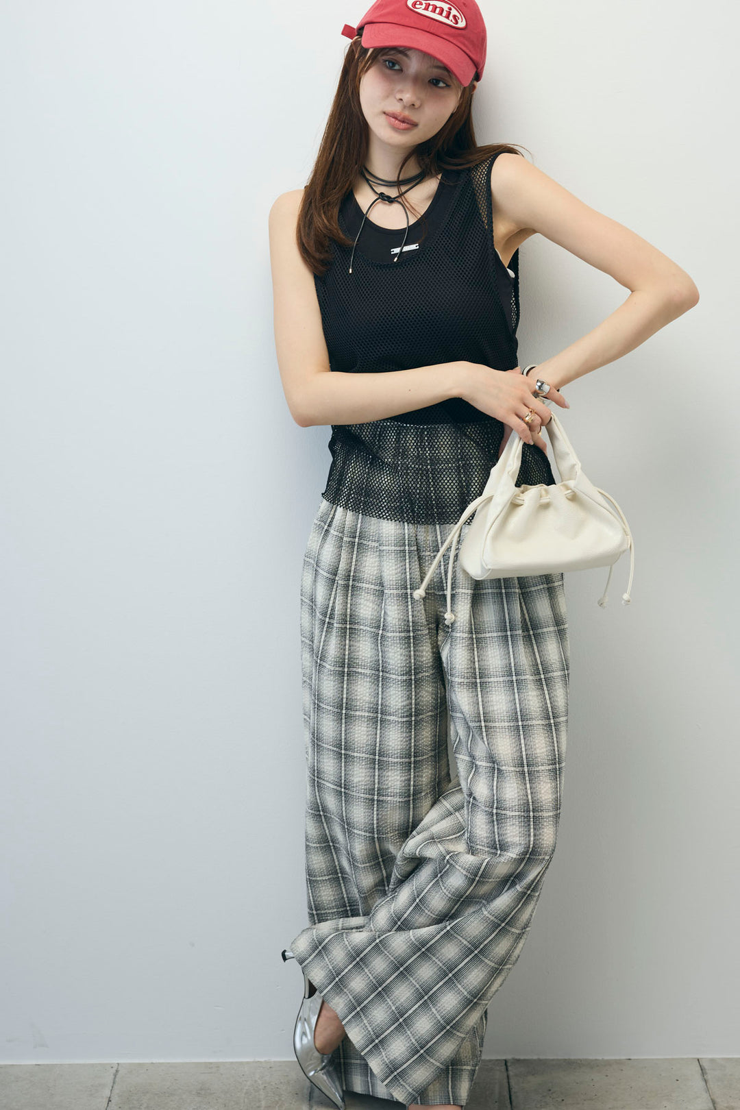 [予約/SET]メッシュタンクトップセット+チェックワイドパンツ(2set)