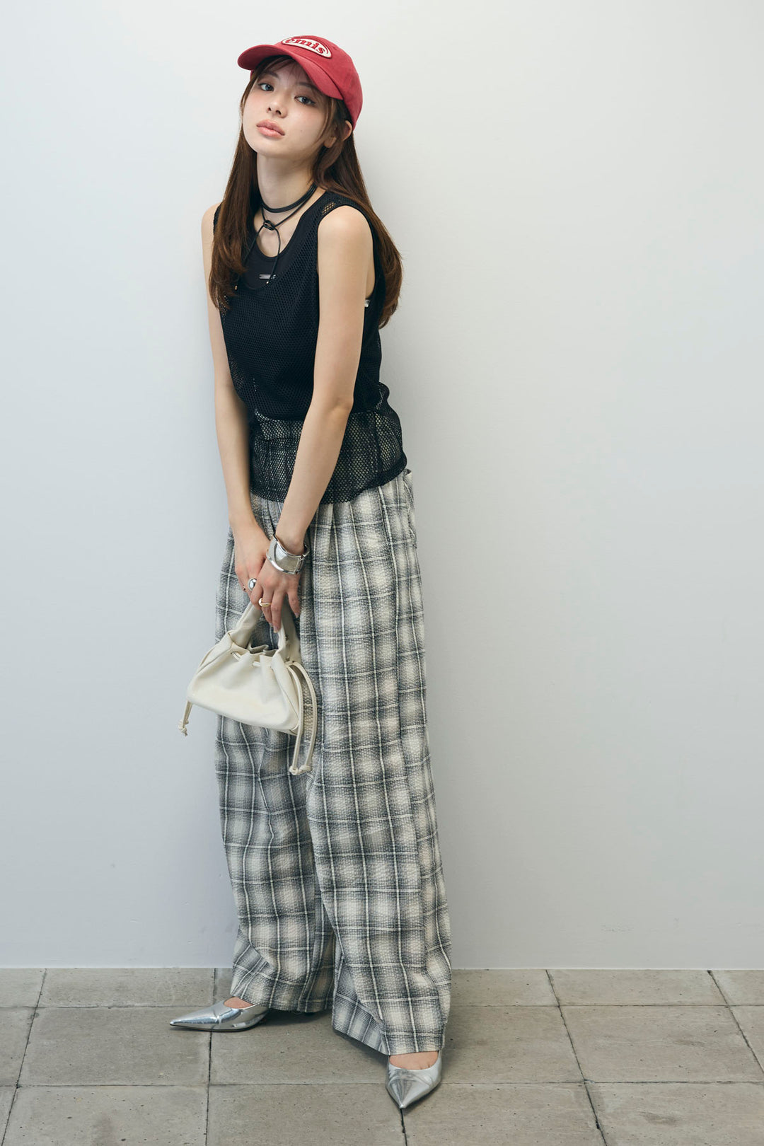 [予約/SET]メッシュタンクトップセット+チェックワイドパンツ(2set)