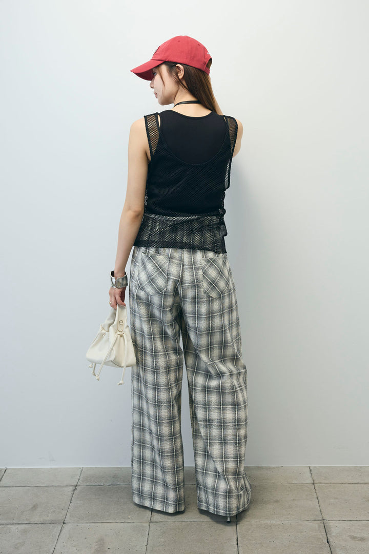 [予約/SET]メッシュタンクトップセット+チェックワイドパンツ(2set)
