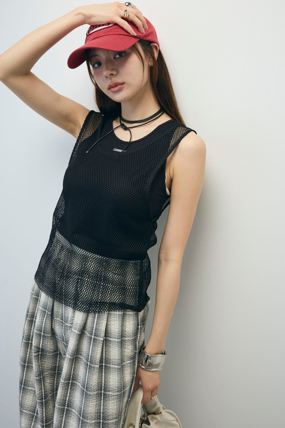 [予約/SET]メッシュタンクトップセット+チェックワイドパンツ(2set)