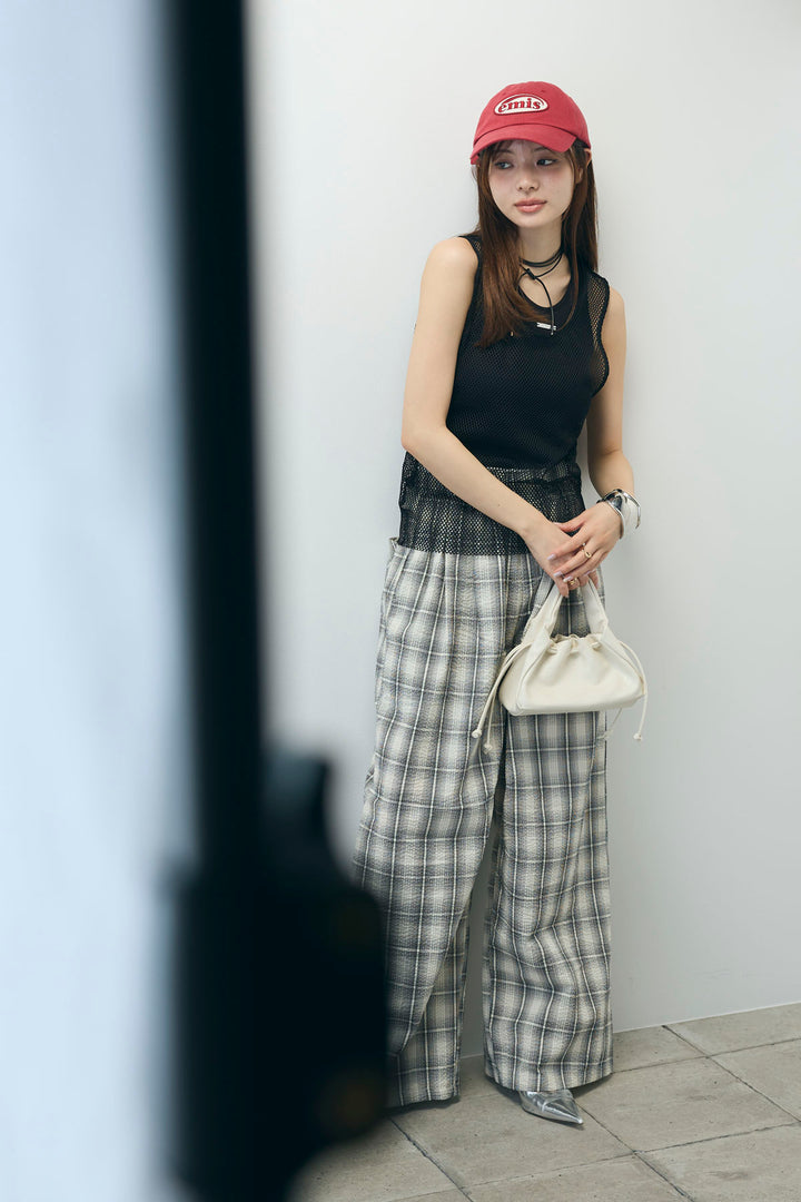 [予約/SET]メッシュタンクトップセット+チェックワイドパンツ(2set)
