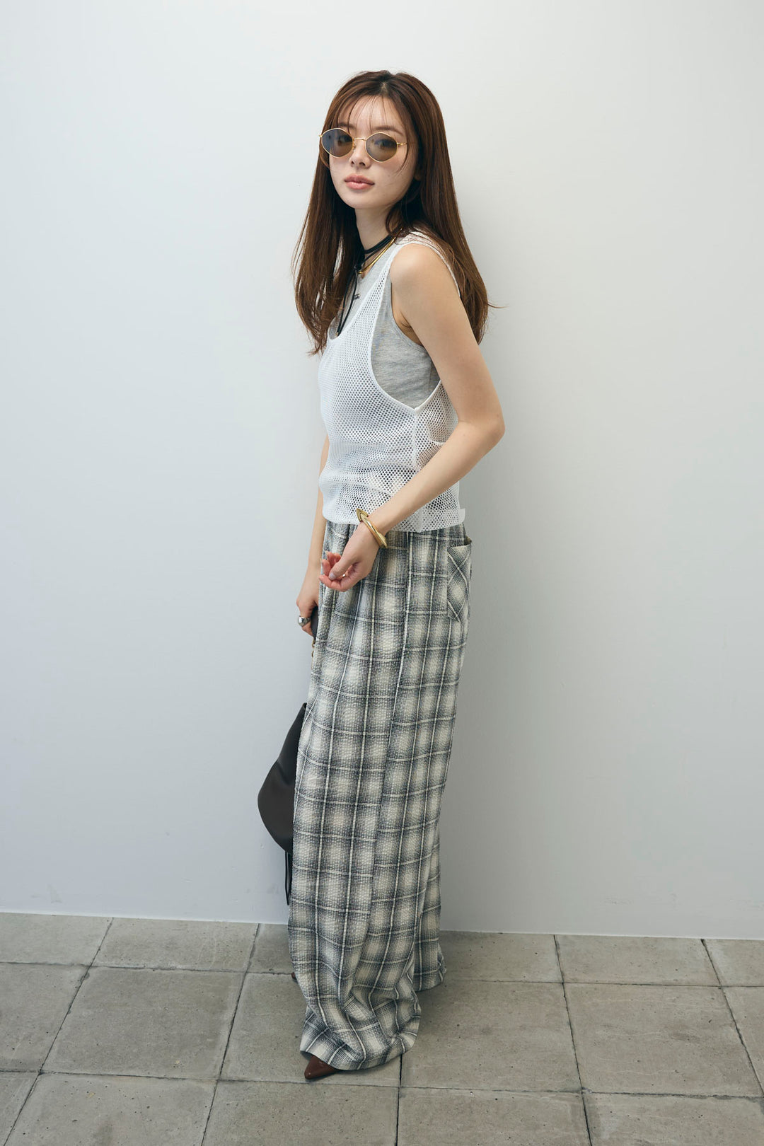 [予約/SET]メッシュタンクトップセット+チェックワイドパンツ(2set)
