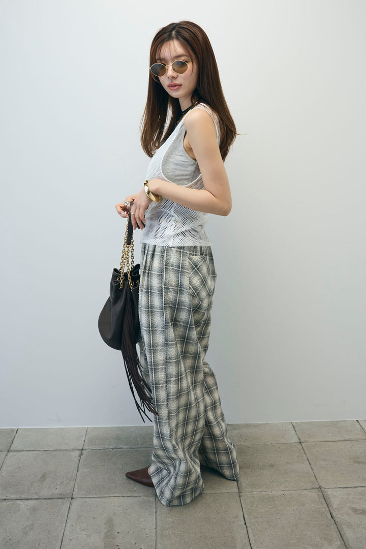 [予約/SET]メッシュタンクトップセット+チェックワイドパンツ(2set)