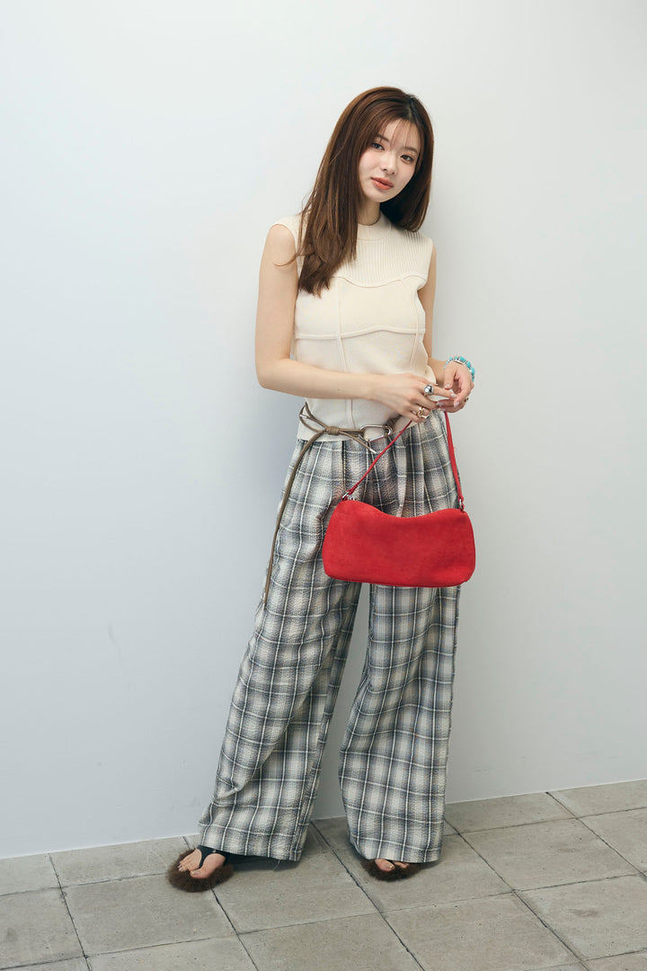 [予約/SET]ビスチェ見えノースリーブニット+チェックワイドパンツ(2set)