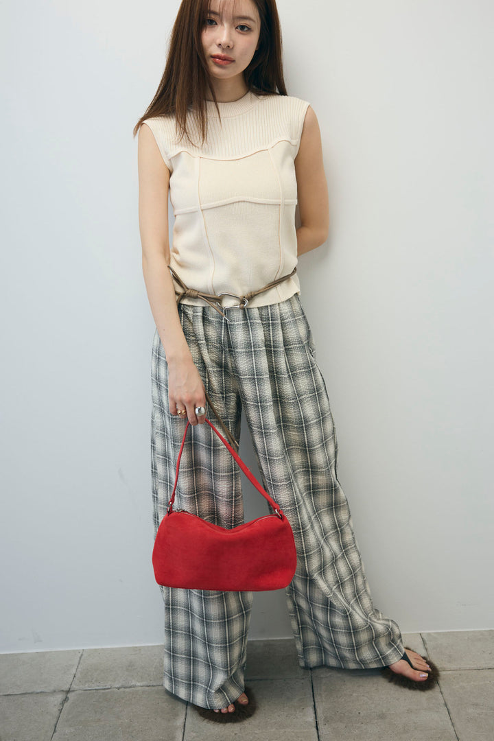 [予約/SET]ビスチェ見えノースリーブニット+チェックワイドパンツ(2set)