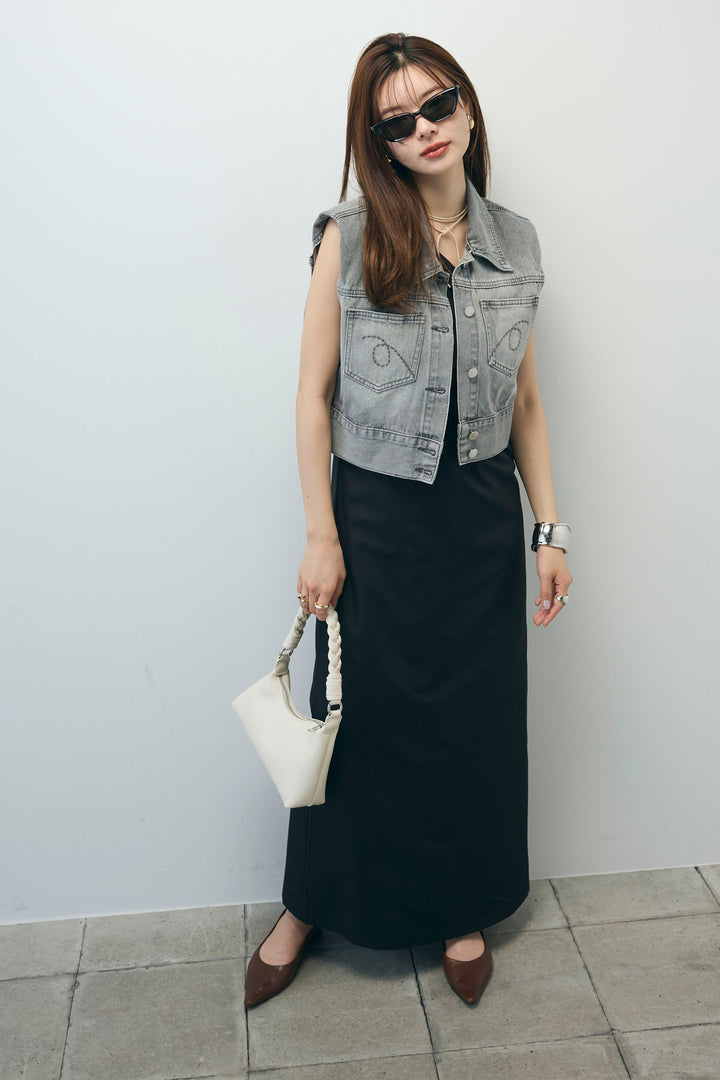 [予約/SET]コンパクトデニムジャケット+ワンショルダーロングワンピース(2set)