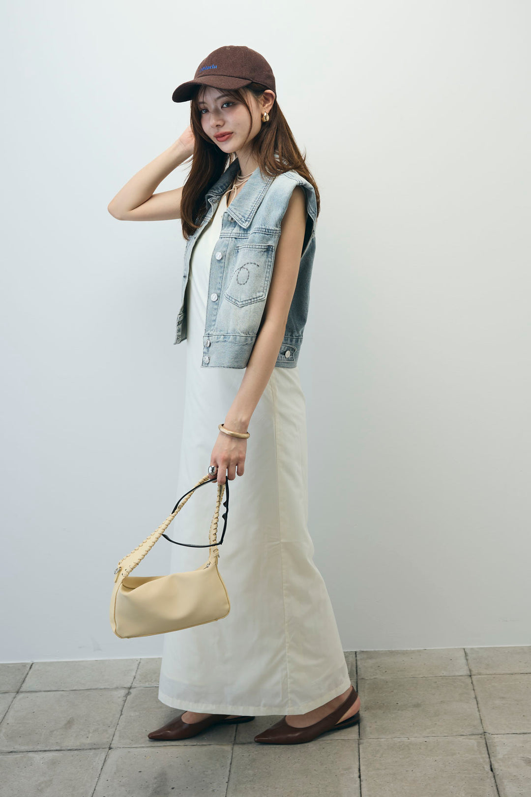 [予約/SET]コンパクトデニムジャケット+ワンショルダーロングワンピース(2set)