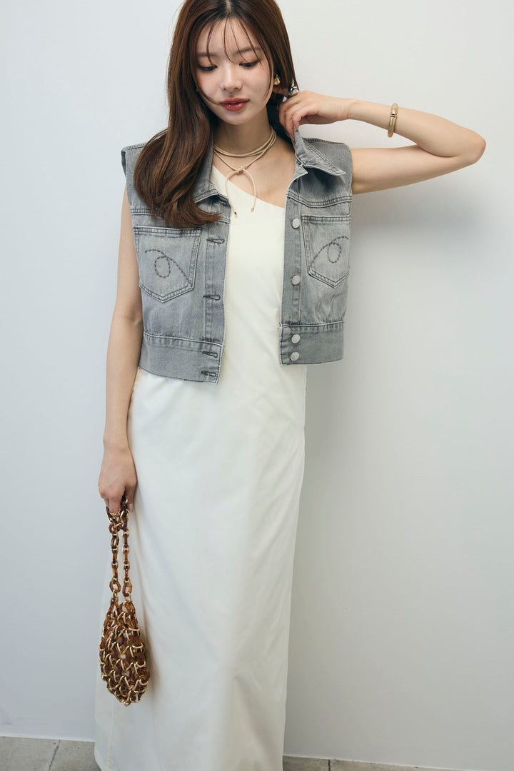 [予約/SET]コンパクトデニムジャケット+ワンショルダーロングワンピース(2set)