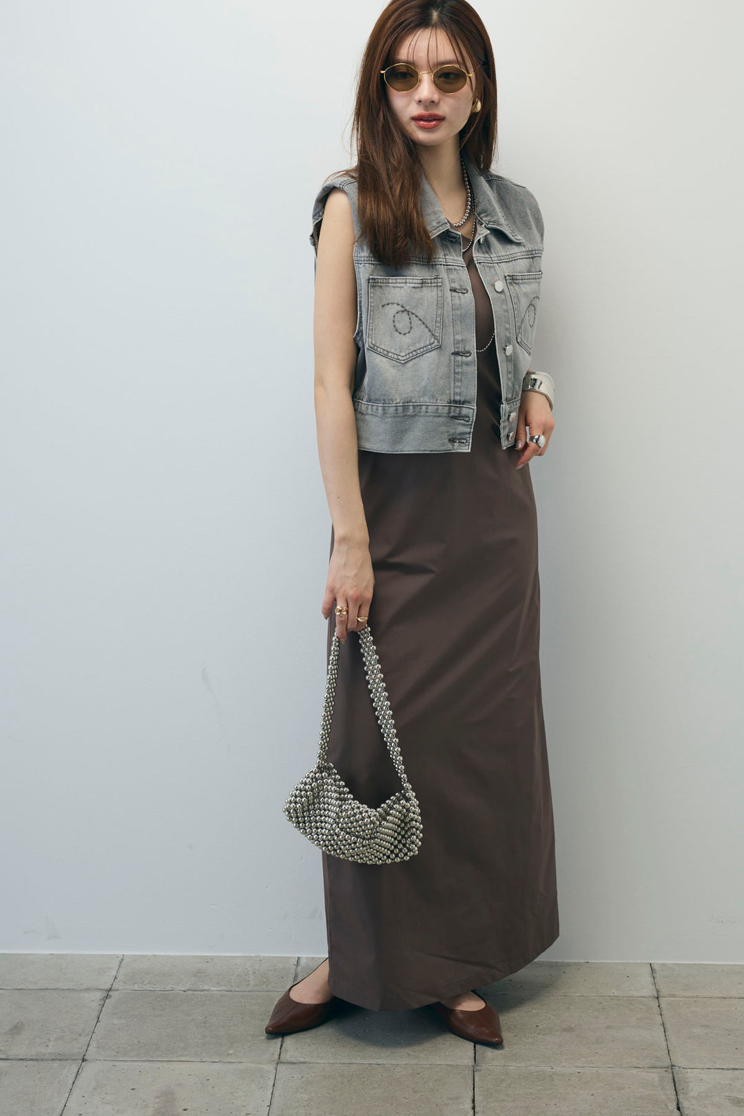 [予約/SET]コンパクトデニムジャケット+ワンショルダーロングワンピース(2set)