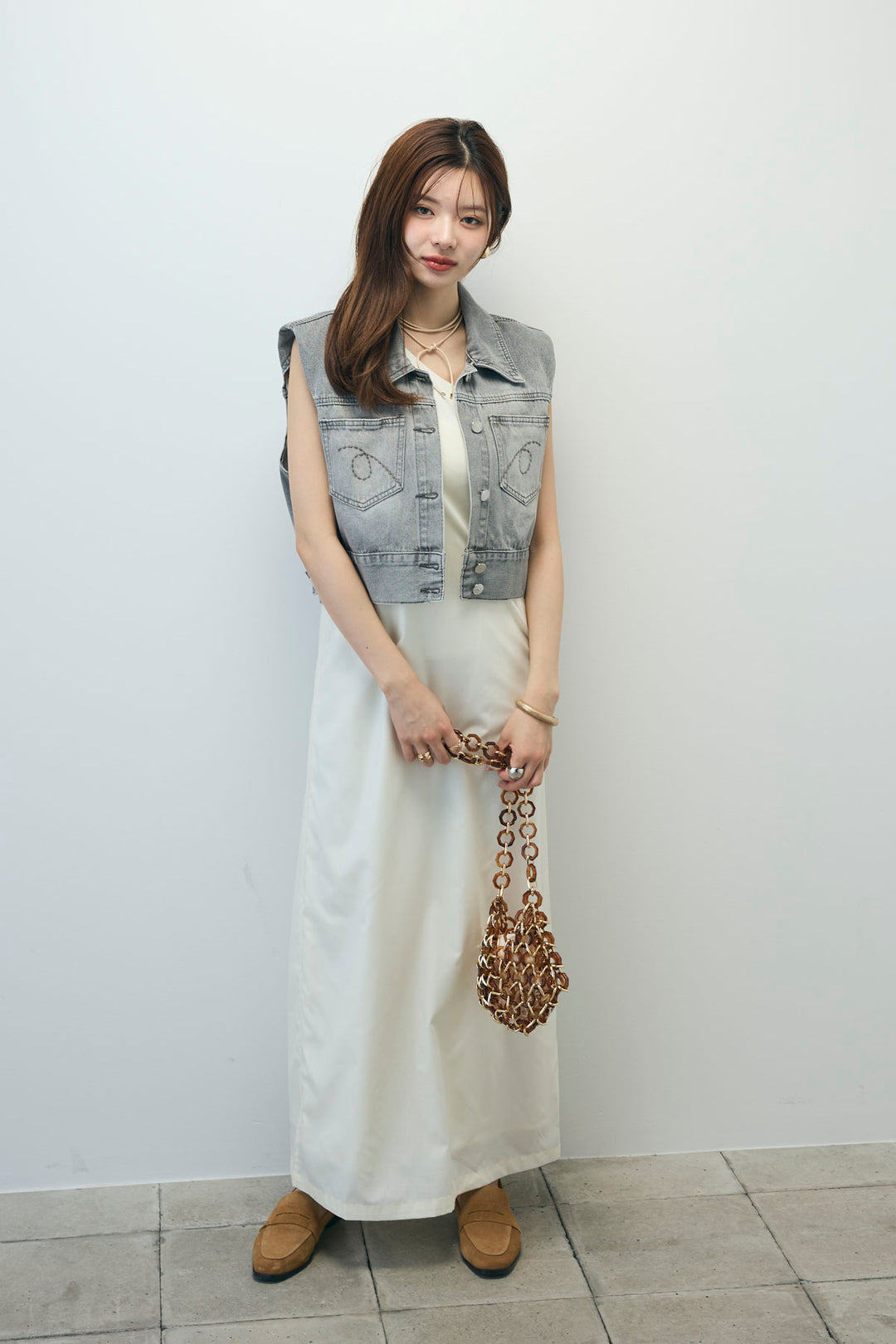 [予約/SET]コンパクトデニムジャケット+ワンショルダーロングワンピース(2set)