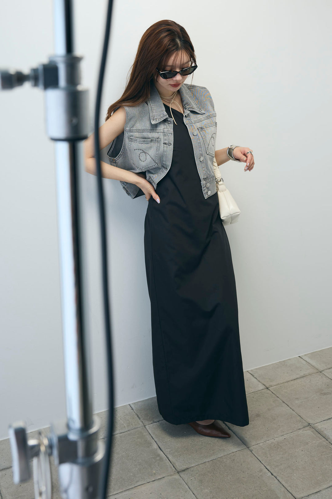 [予約/SET]コンパクトデニムジャケット+ワンショルダーロングワンピース(2set)