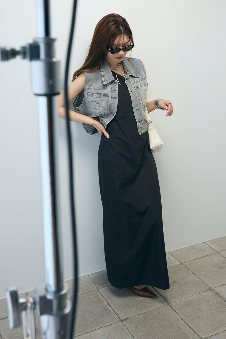 [予約/SET]コンパクトデニムジャケット+ワンショルダーロングワンピース(2set)