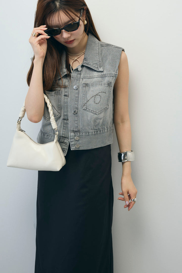 [予約/SET]コンパクトデニムジャケット+ワンショルダーロングワンピース(2set)