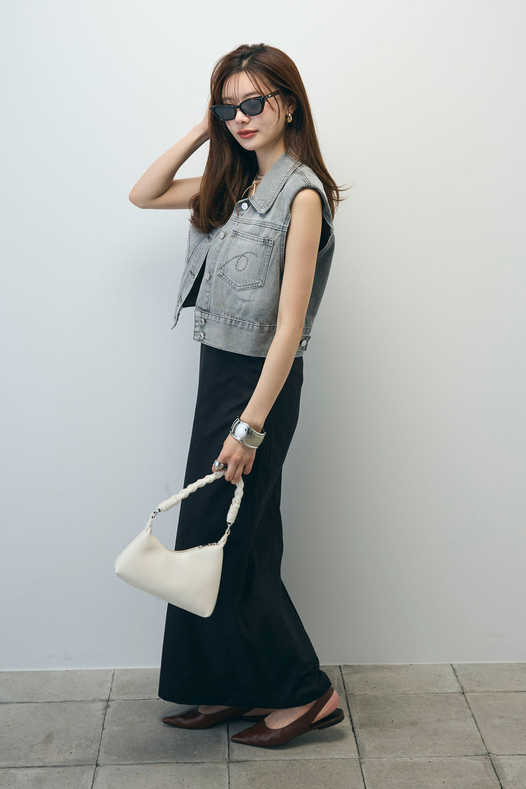 [予約/SET]コンパクトデニムジャケット+ワンショルダーロングワンピース(2set)