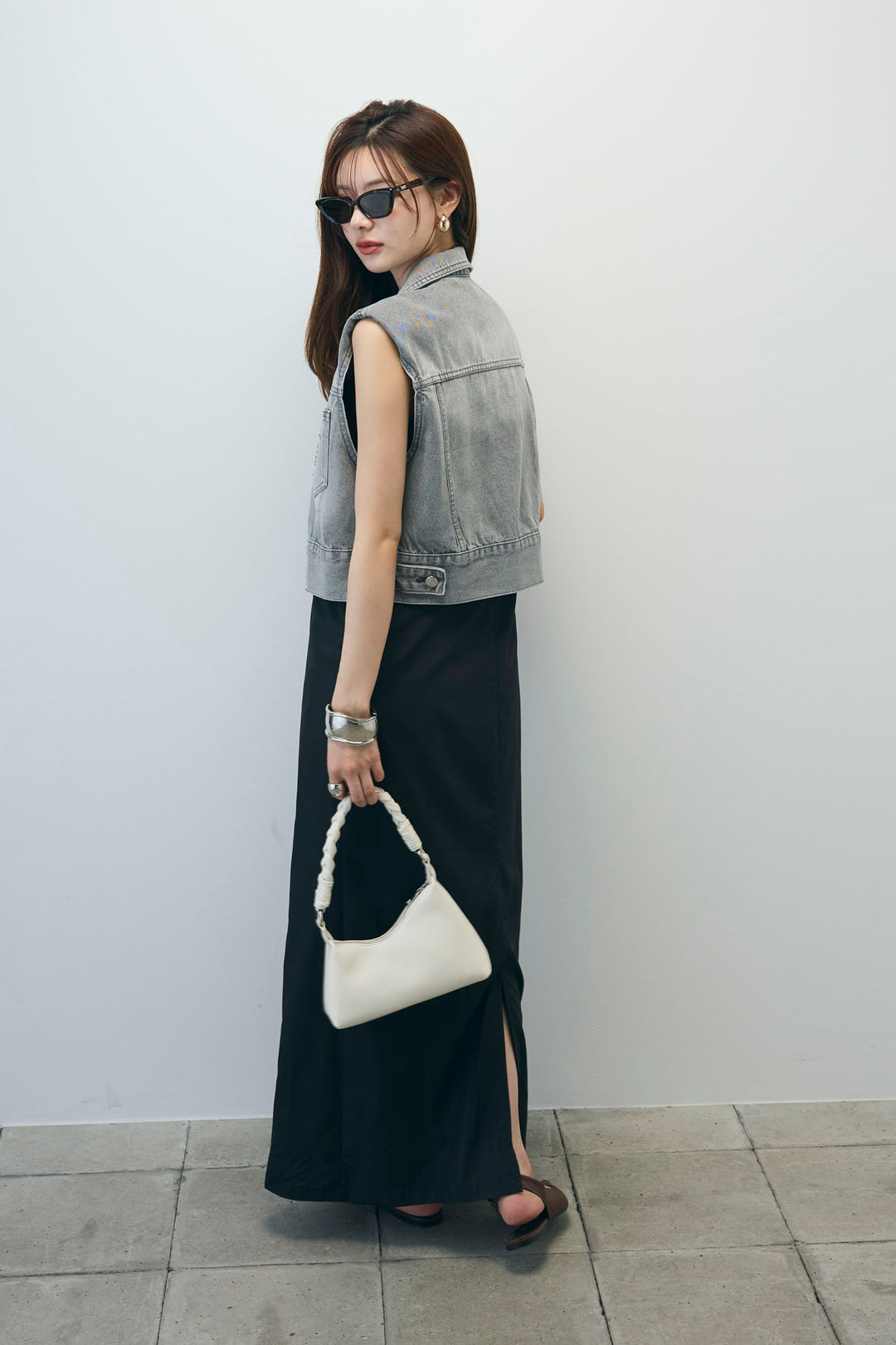 [予約/SET]コンパクトデニムジャケット+ワンショルダーロングワンピース(2set)