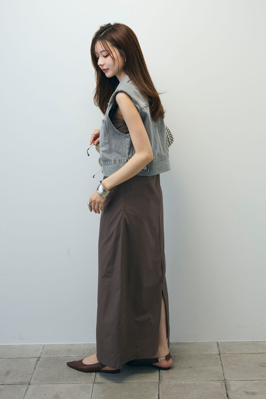 [予約/SET]コンパクトデニムジャケット+ワンショルダーロングワンピース(2set)