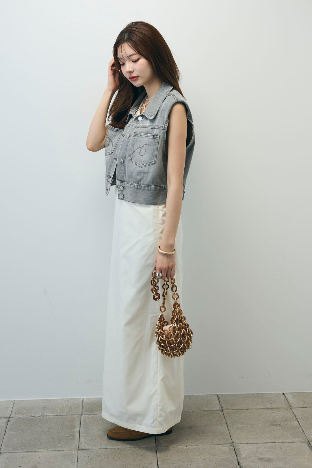 [予約/SET]コンパクトデニムジャケット+ワンショルダーロングワンピース(2set)