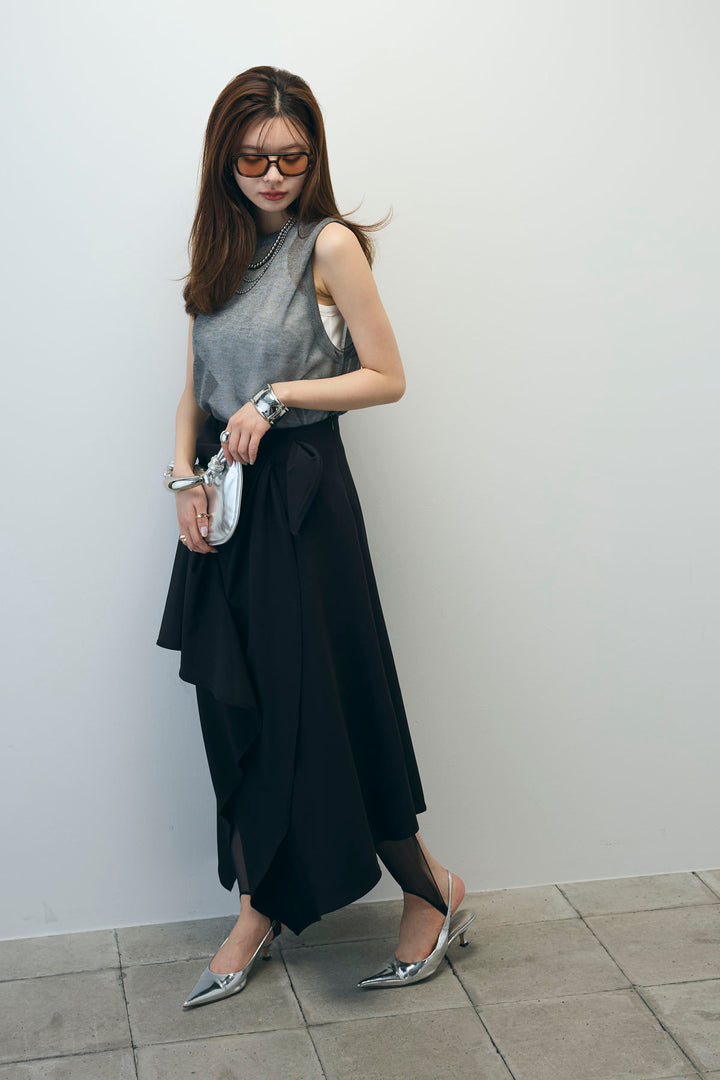 [予約/SET]シアーノースリーブニット+カップ付きホルターネックタンク+アシンメトリースカート(3set)