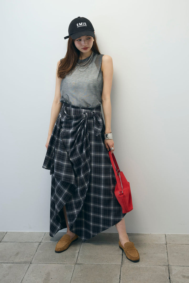 [予約/SET]シアーノースリーブニット+カップ付きホルターネックタンク+アシンメトリースカート(3set)