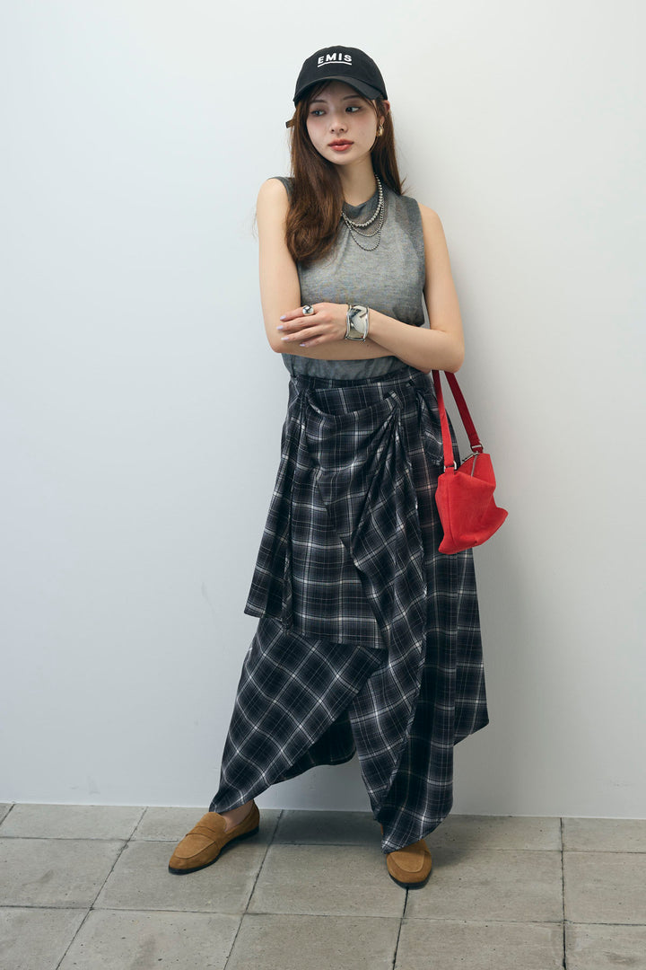 [予約/SET]シアーノースリーブニット+カップ付きホルターネックタンク+アシンメトリースカート(3set)