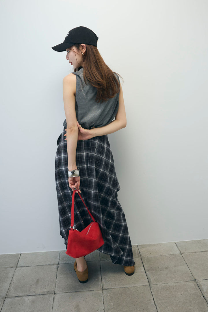 [予約/SET]シアーノースリーブニット+カップ付きホルターネックタンク+アシンメトリースカート(3set)