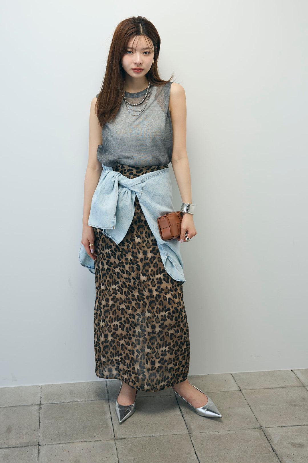 [予約/SET]デニムライクシャツ+シアーノースリーブニット(2set)