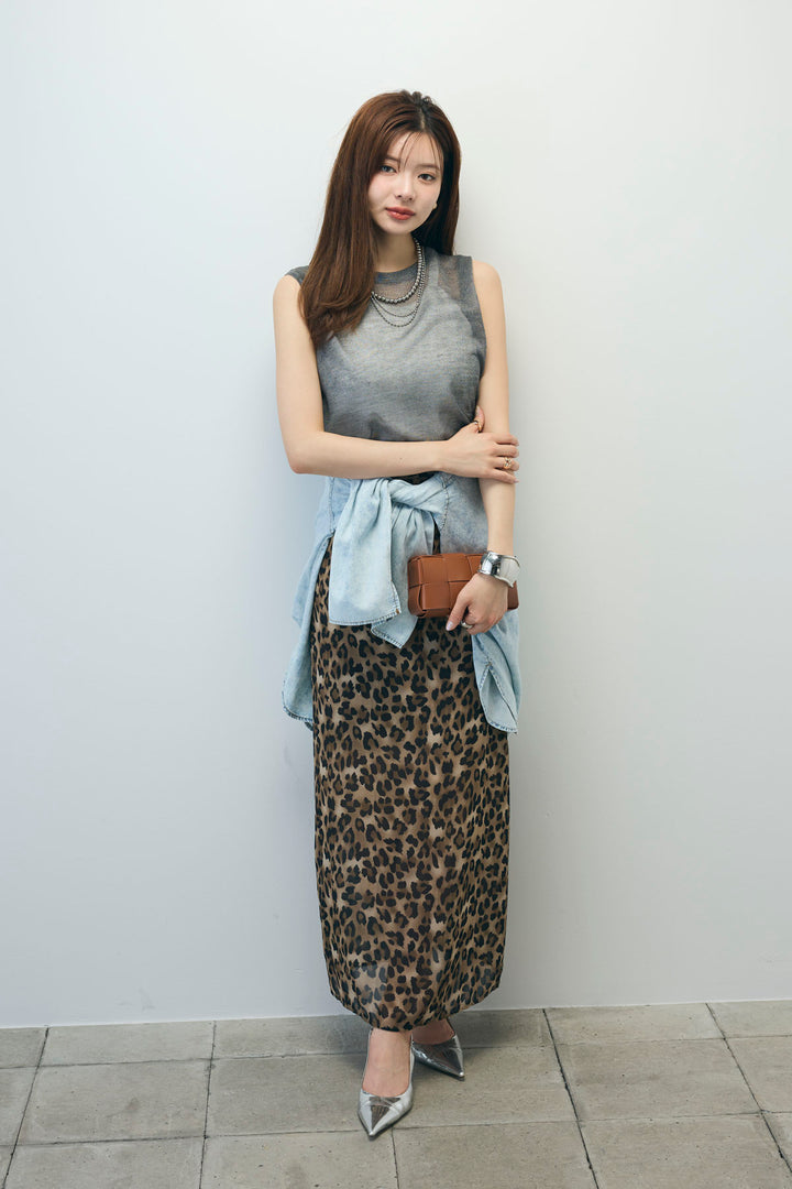 [予約/SET]デニムライクシャツ+シアーノースリーブニット(2set)